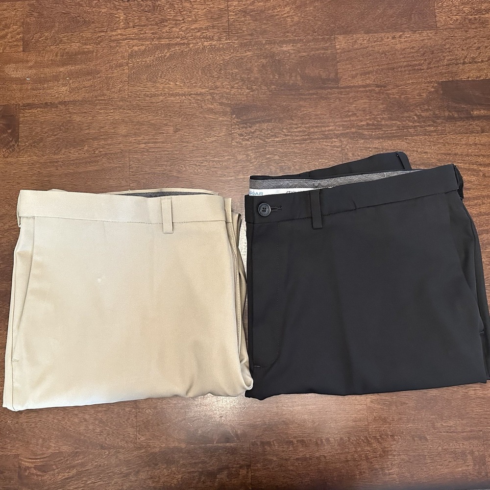 Bundle 2 Men's Haggar Cool 18 Pro Classic Fit Chino Pants 44x30 Khaki Black Golf - Picture 4 of 15